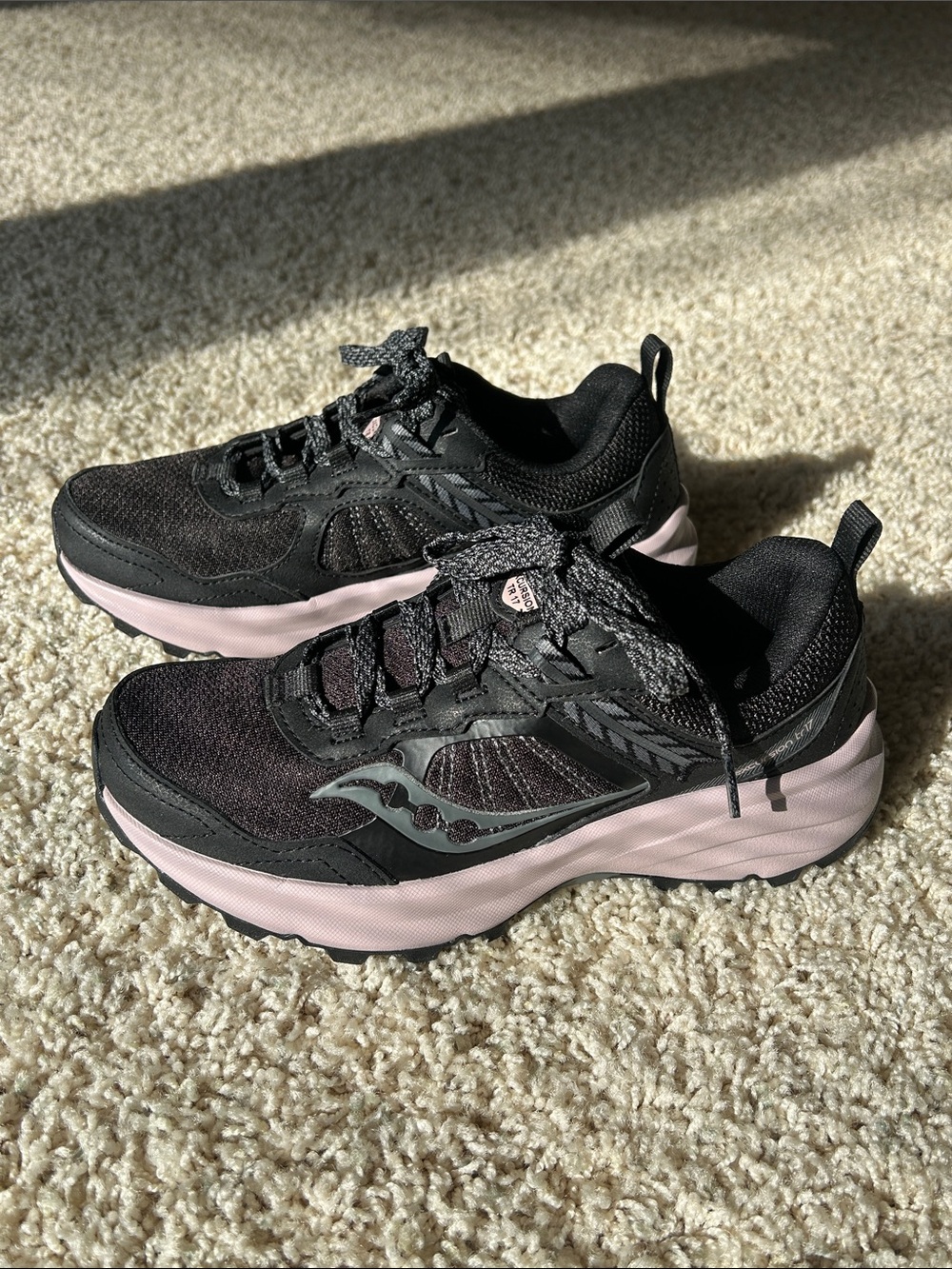 Saucony Women's Black and Light Pink Trail Sneakers